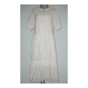 NWT O.P.T. Tiered Skirt Cotton EYELET Midi Dress Women Size M White MSRP $155